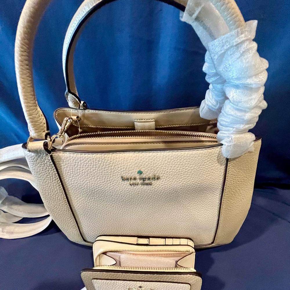 NWT Kate Spade Lena Light Sand Pebb Colorblock Satchel and Bilfold Pair - Picture 5 of 14